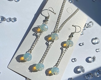Moonstone jewellery set, 925sterling silver earrings, Silver plated necklace chain, Elegant jewellery, Semi precious gemstone, Gift for her