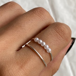 Angst / ADHS Ring, doppelschichtiger Sorgenring, versilberter Zappelring, einstellbare Größe 7/8/9, zierliche Ringe, stapelbarer Ring, Perlenring
