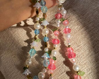 Beaded phone strap, Mobile wrist lanyard, handmade phone charm,