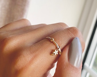 Anxiety rings, gold star ring, silver plated rings, adjustable size 7/8/9, worry rings, stackable rings, fidget ring, ADHD relieving rings
