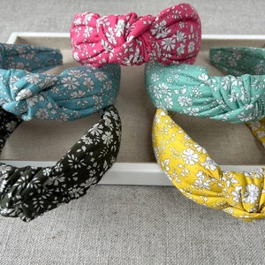 Handmade luxury knotted headband, Liberty of London Tana Lawn fabric, padded and comfortable.