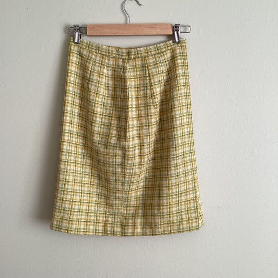 Vintage 60's 70's Green Yellow Wool Plaid Skirt - image 5