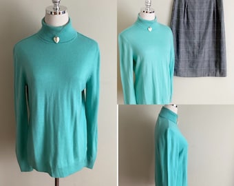 Vintage Turquoise Knit Turtle Neck Sweater