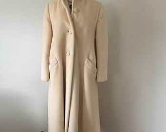 Vintage 1960's Wool Cream Swing Coat w Large Buttons Satin Lining