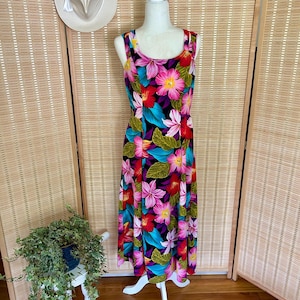 Vintage Sleeveless Maxi Dress With Vibrant Floral Size M