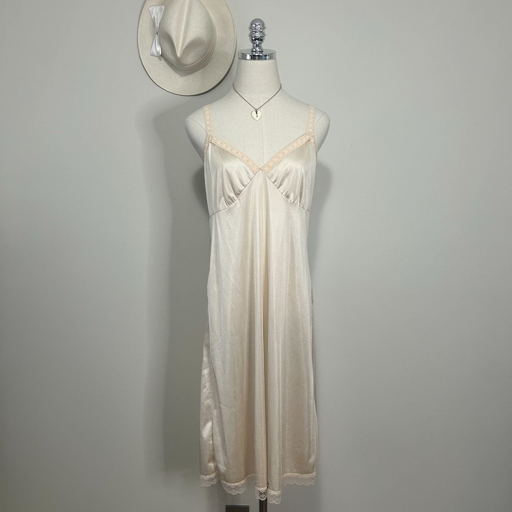 Vintage Cream Beige Lace Slip Dress Full Slip Size 38 - Etsy