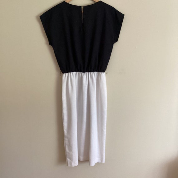 Vintage Dress Linen Blend White Black Short Sleev… - image 6