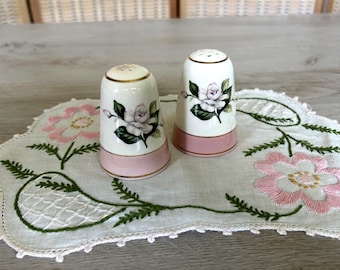 Vintage Floral Porcelain Salt & Pepper Shakers – Pink Gold Cottagecore Set