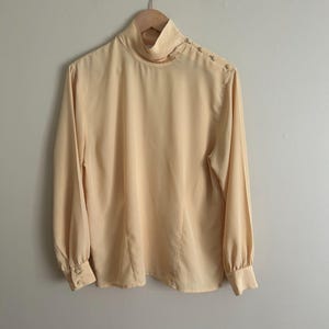 Vintage Butter Yellow High-Neck Blouse With Button Shoulder & Long Sleeves