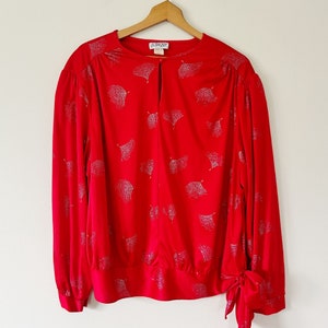 Vintage 70&#39;s Red Silver Tie Blouse