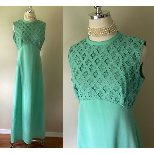 Vintage 1970's Dress Teal Green 70's Gown Prom Wedding