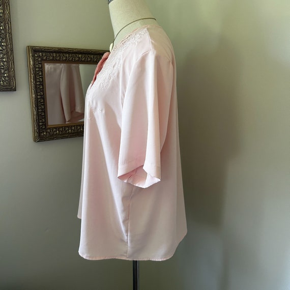 Vintage Soft Pink Short Sleeve Blouse Cut Out Emb… - image 2