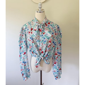 Vintage Colorful Bow Tie Blouse - Secretary Bow Tie Blouse Women&#39;s Large