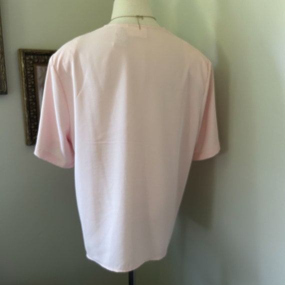 Vintage Soft Pink Short Sleeve Blouse Cut Out Emb… - image 3