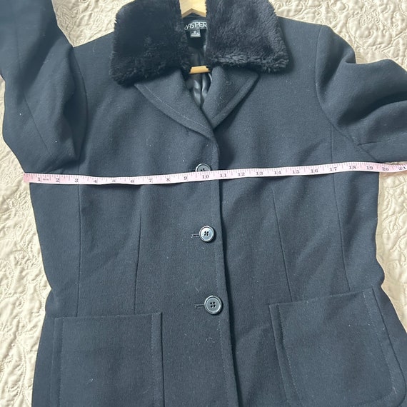 Black Wool Faux Fur Collar jacket Blazer Size M - image 7