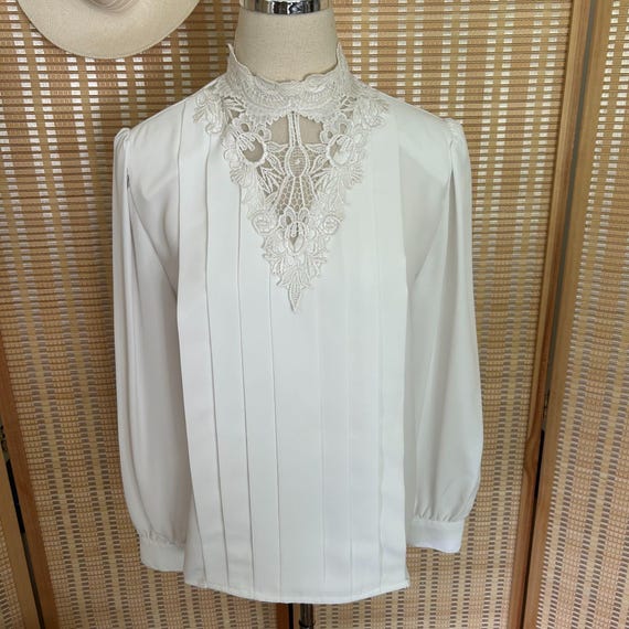 トップス vintage white lace high neck blouse Vintage Womens White Lace High Neck Blouse Long Sleeve