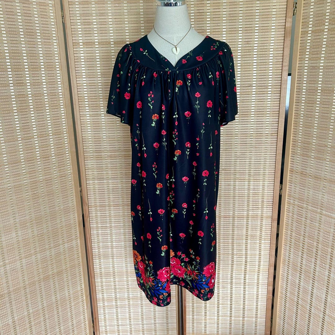 Baby-doll Black Floral Night Gown - Etsy