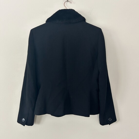 Black Wool Faux Fur Collar jacket Blazer Size M - image 2