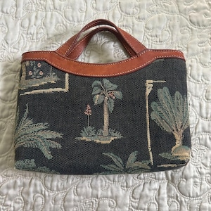 Vintage Tapestry Leather Hand Bag