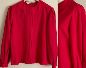 Vintage 80's Cherry Red Long Sleeve Blouse