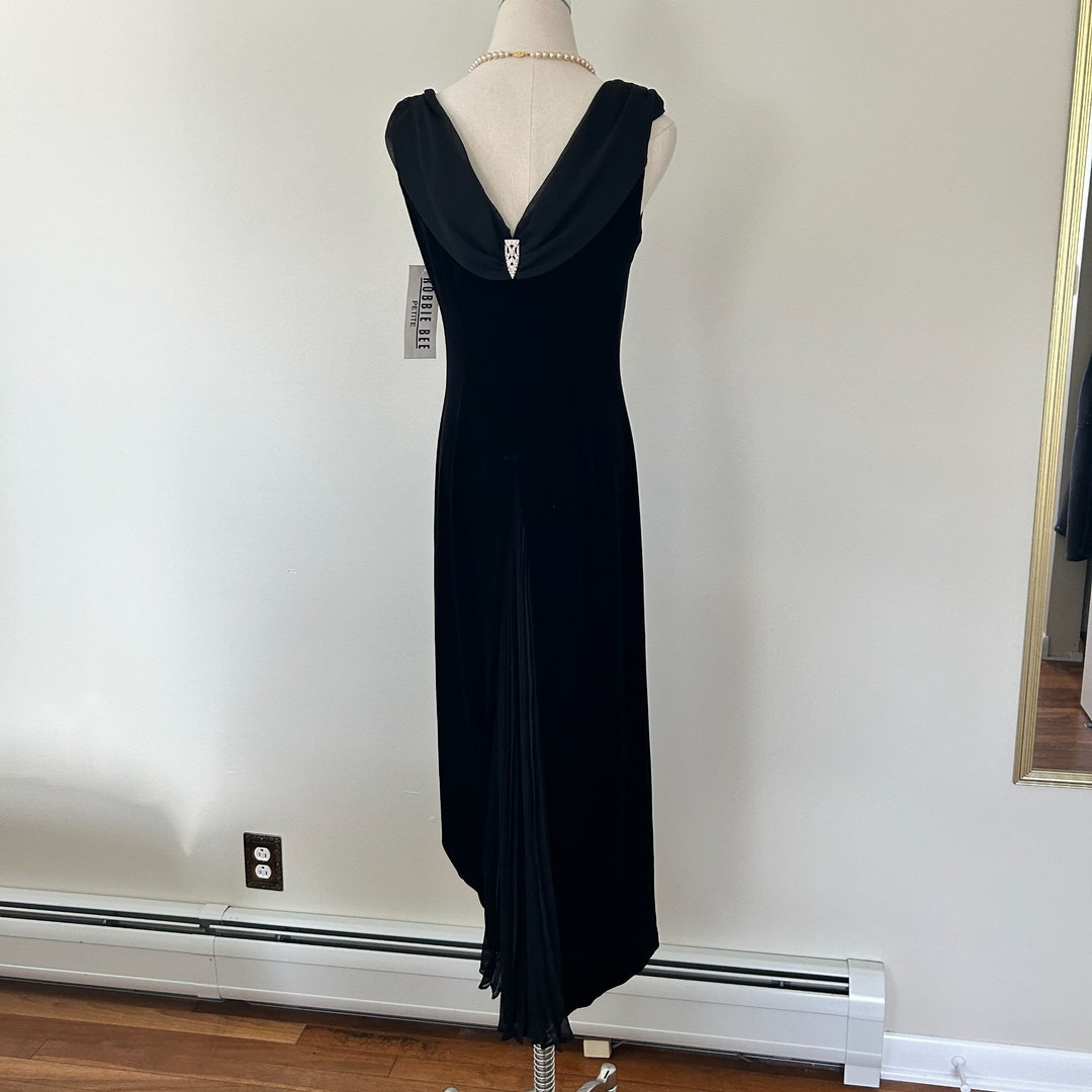 Vintage 90's Black Velvet Pleated Chiffon Back Draped Neck
