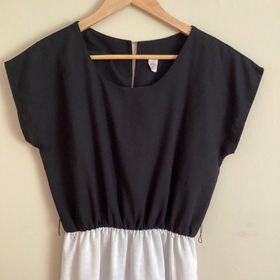 Vintage Dress Linen Blend White Black Short Sleev… - image 3