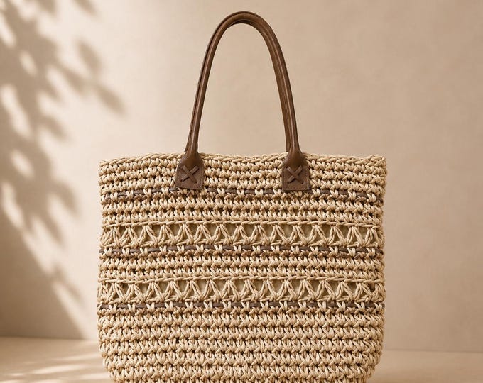 Vintage Woven Straw Tote Bag | Boho Summer Beach Purse | Raffia Market ...