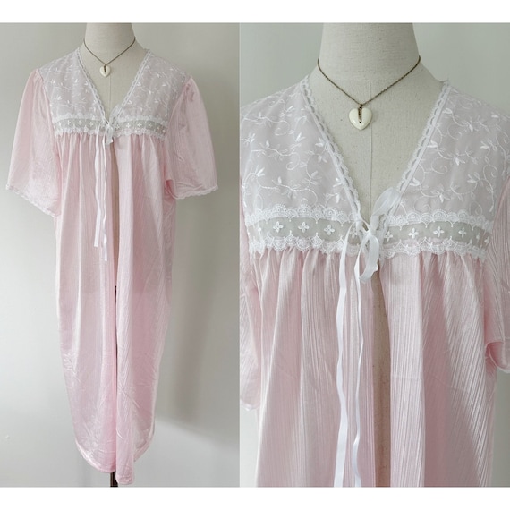 Vintage 80's Soft Pink Lace Peignoir Bed Jacket R… - image 1