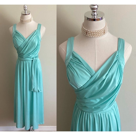 Vintage 70's Montgomery Ward Turquoise Dress - image 1