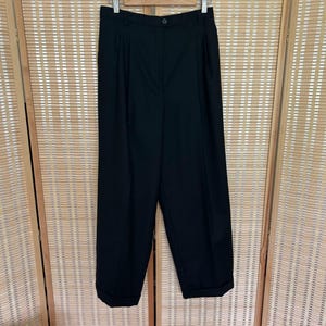 Vintage Womens Black Wool Pleated Trousers Size 12 Woolmark