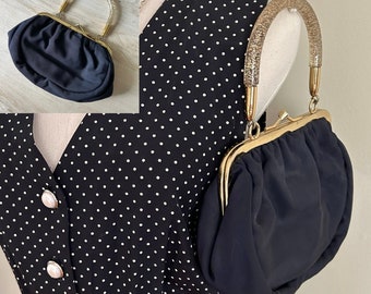 Vintage 60's Black Purse Handbag - Gold Glitter handle