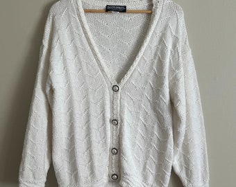 Vintage Cream Knit Cardigan Sweater Pearl Buttons