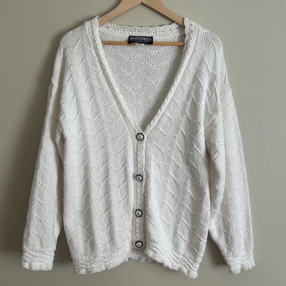 Vintage Cream Knit Cardigan Sweater Pearl Buttons - image 1
