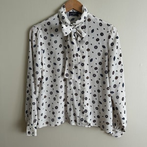 Bow Tie Blouse Paisley Pattern Long Sleeve Blouse