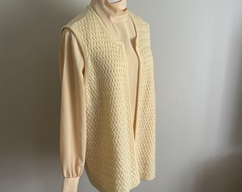 Vintage Yellow Knit Open Cardigan Sweater - Long Knit Vest