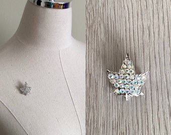 Vintage Leaf Pin Brooch with pastel gems - SO PRETTY!