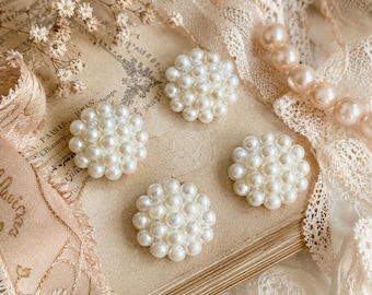1980s Faux Pearl Cluster Buttons Set of 4 | Vintage Plastic Pearl Shank Buttons | Romantic Cottagecore Sewing Embellishments | Bridal Craft