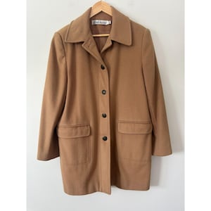 Womens Camel Wool Blend Button-Front Coat