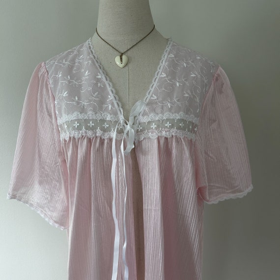 Vintage 80's Soft Pink Lace Peignoir Bed Jacket R… - image 4