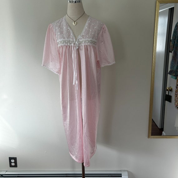 Vintage 80's Soft Pink Lace Peignoir Bed Jacket R… - image 5