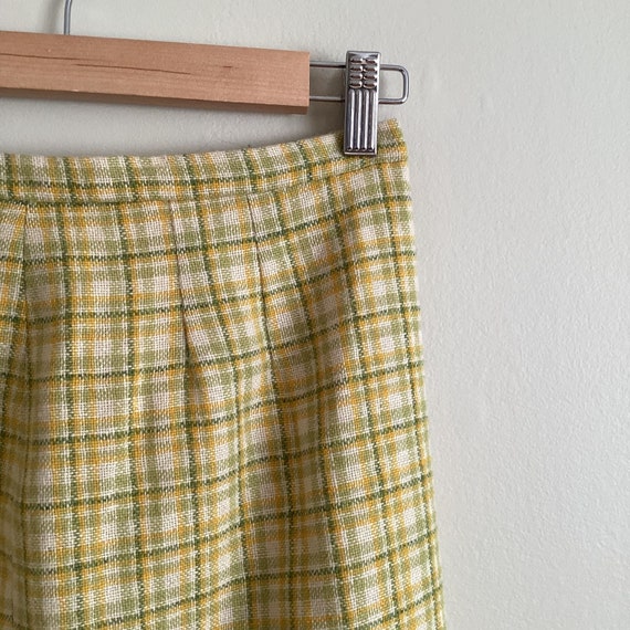 Vintage 60's 70's Green Yellow Wool Plaid Skirt - image 2