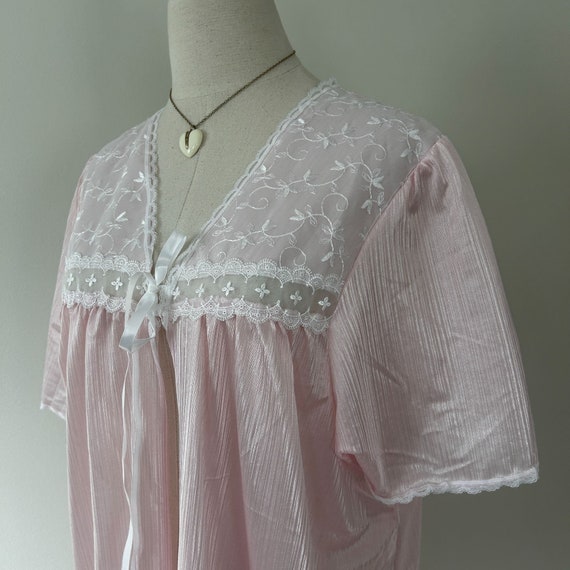 Vintage 80's Soft Pink Lace Peignoir Bed Jacket R… - image 6