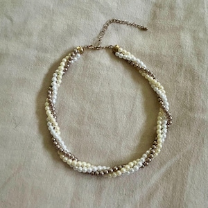 Twisted Pearl & Gold Beaded Necklace With Adjustable Chain