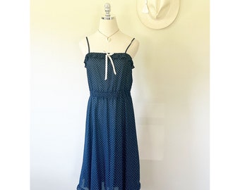 Vintage Navy Blue Polka Dot Ruffle Sun Dress