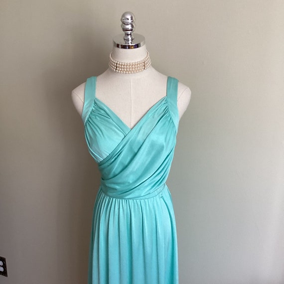 Vintage 70's Montgomery Ward Turquoise Dress - image 9