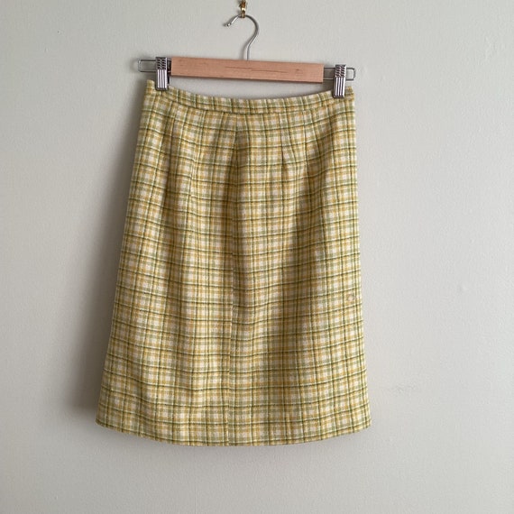 Vintage 60's 70's Green Yellow Wool Plaid Skirt - image 1
