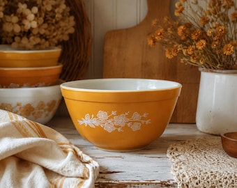 Vintage Pyrex Schmetterling Gold Cinderella Rührschüssel 401 | 1,5 Pint Ernte Gold Nistschale | 60er Jahre Vintage Landhaus Dekor