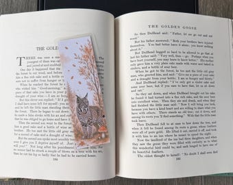 Lynx Bookmark, Double-Sided Autumn Leaves, Woodland Animal, Laminated Fall Gift