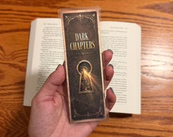 Double-Sided Dark Romance and Mystery Bookmark, Dark Chapters Bookmark, Gold Keyhole Gothic Bookmark, Elegant Book Lover Gift