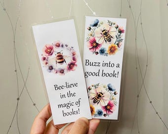 Bee bookmark, honey Bee-Themed Laminated Bookmarks | Floral Honeybee Bookmarks for Readers and book lovers